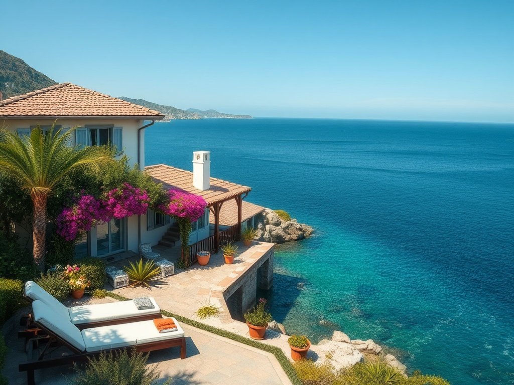 Modern renovated Algarve rental property exterior showing updated architecture and landscaping compared to original condition